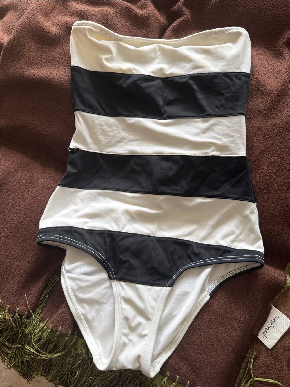 Victoria's Secret White Strapless One-Piece Swimsuit with Black Accent